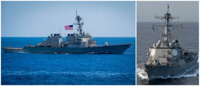 FILE PHOTO: US destroyer USS Benfold and U.S. destroyer USS Mustin in Pacific Ocean